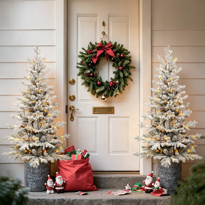 Arbre de Noël mince avec flocons de neige pré-éclairés, 4.5' H