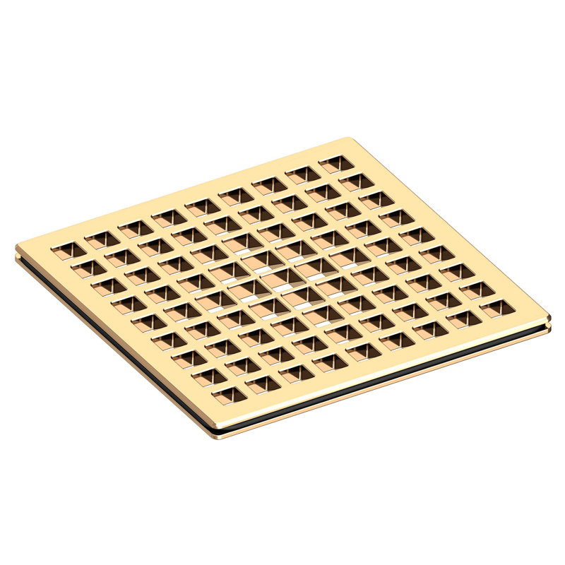 4" Square Shower Drain, French Gold (PVD)
