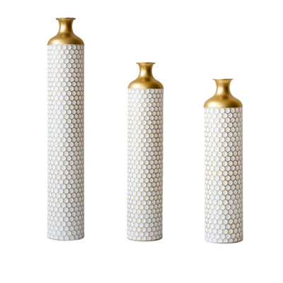Floor Metal Vase Modern Style Decoration Home Droplet Shaped White Metal Vase 3-Piece Set Gorgeous Home Decoration Large Glazed Metal Vase