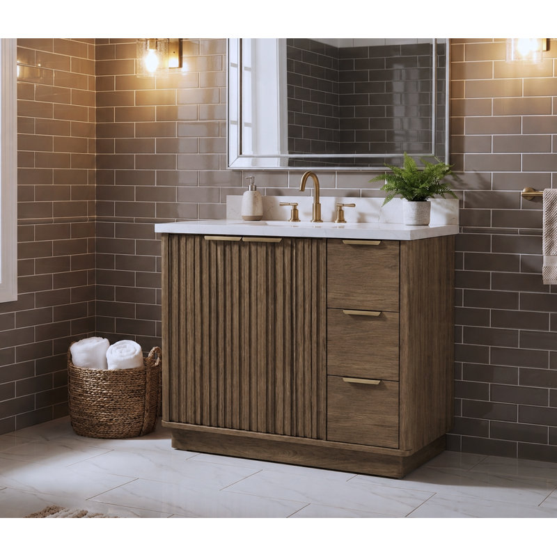 Meuble-lavabo cannelé 36 po avec comptoir en quartz et lavabo en porcelaine - noyer 36 po, 36", Walnut
