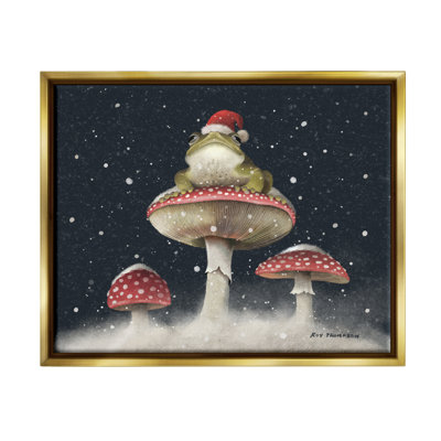 «Frog In Santa Hat Snowy Mushroom» par Roy Thompson, peinture