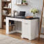 Bureau cannelé moderne de 55 po avec armoire de rangement et tiroirs, bureau d'écriture pour ordinateur avec prise de courant, panneau perforé, tablettes intégrées et plateau à clavier pour bureau, salon, bureau à domicile
