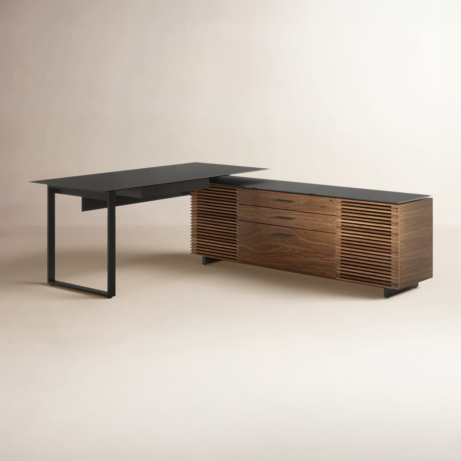 Corridor L-Shaped Writing Desk, Natural Walnut