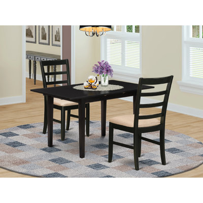 3 Piece Dining Room Table Set Contains a Rectangle Kitchen Table with Butterfly Leaf and 2 Linen Fabric Chairs, Black