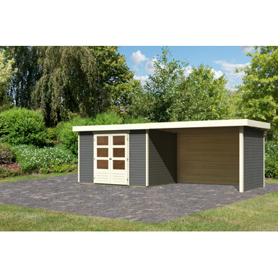 Gartenhaus Askola 4 mit Anbaudach 2,80 m Breite und 19 mm Seiten-Rückwand