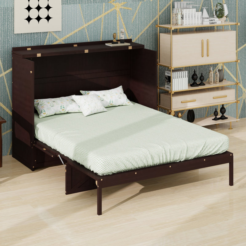Lit escamotable tendance avec grands tiroirs et design moderne, Double, Espresso