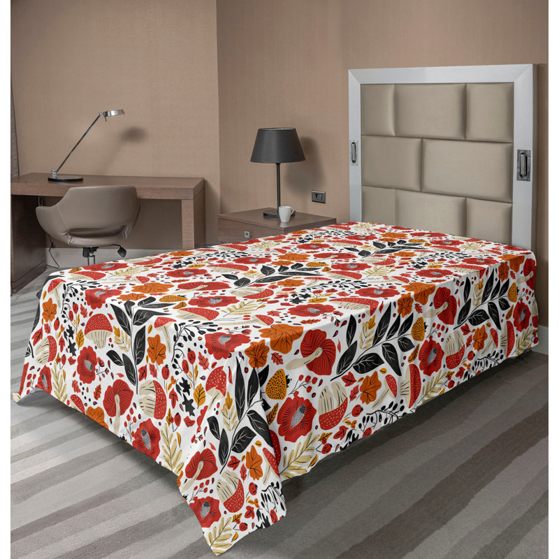 Drap plat moderne de style bohème Ambesonne, Drap plat pour lit simple TG, Marron pâle / orange / motif floral gris
