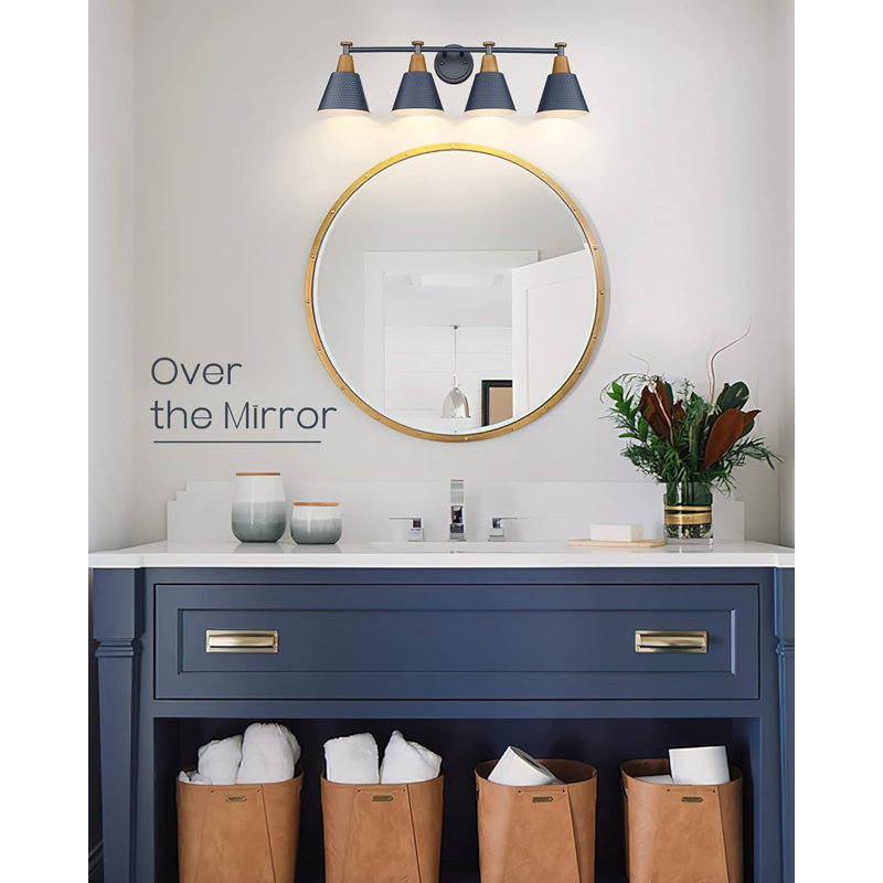 Luminaire de salle de bain 4 lumières sur miroir, Bleu marine