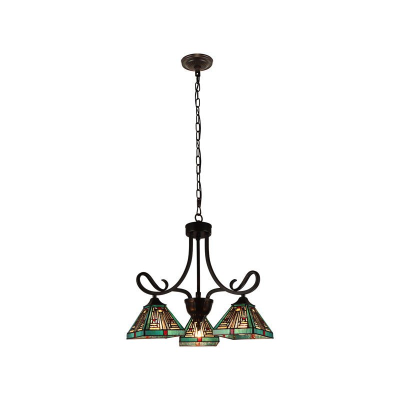Innes Tiffany-Style Blackish Bronze Mini Chandelier with Stained Glass