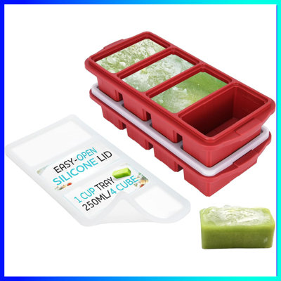 2-Pack Silicone Freezer Trays With Lids - 1 Cup Portion Cubes For Soup, Meal Prep & Storage | Large Ice Cube Mould (8 Cavities Per Tray) | Oven, Dishwasher & Freezer Safe