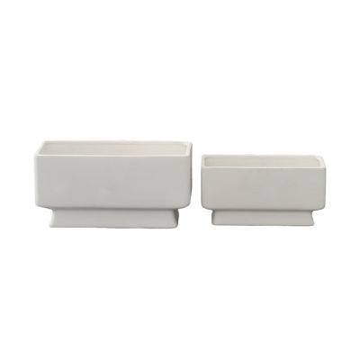 Ceramic Rectangle Pot Matte Finish White-6.25"H