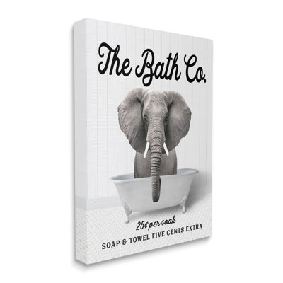 «Trinx Vintage Bath Ad Elephant», art de la giclée encadrée par lettré et doublé