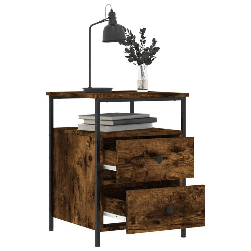 Dura 44cm W Iron Bedside Table, Smoked Oak