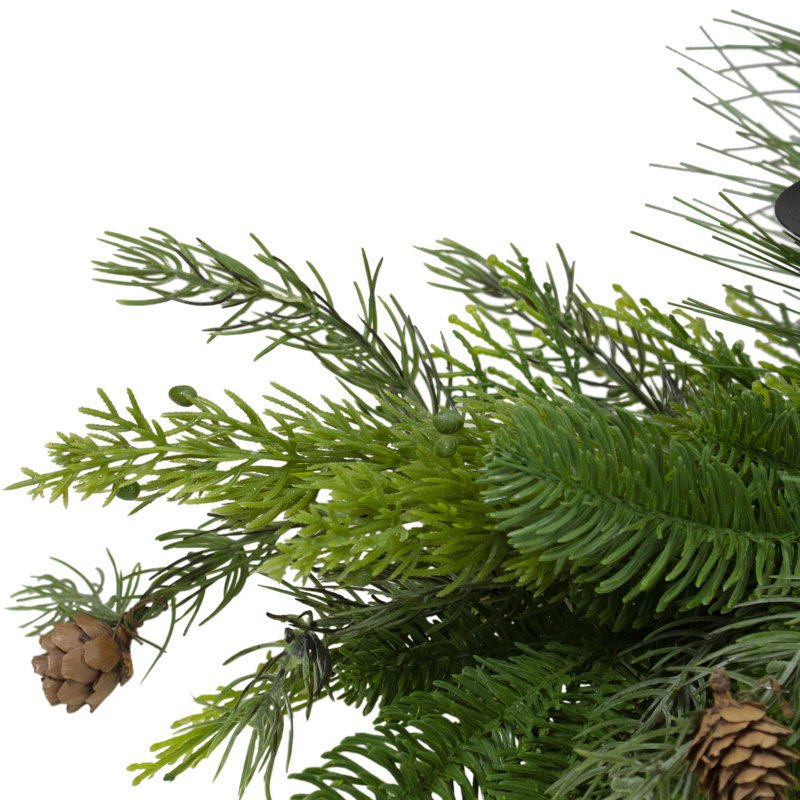 32" Brown and Green Artificial Pine Cone and Pine Needle Christmas Candle Holder
