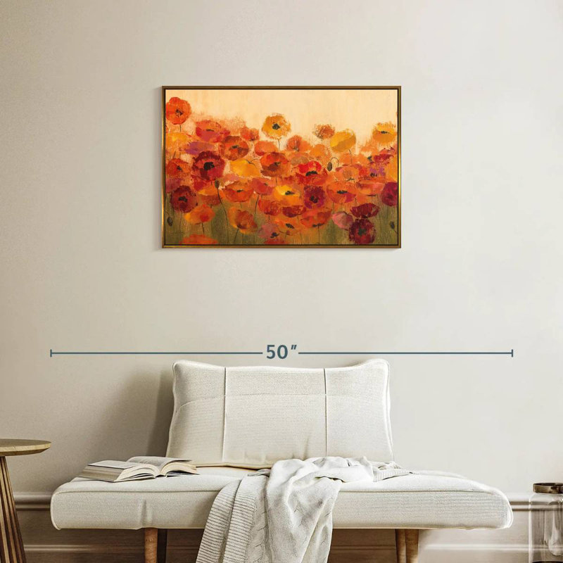 Coquelicots vibrants d'été, Cadre flottant doré, 31 po x 21 po
