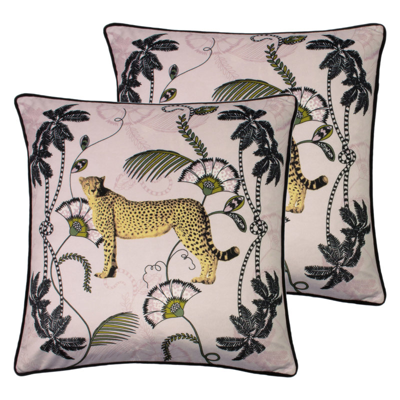 Tropica Cheetah Floral Square Scatter Cushion, Polyester/Polyfill, Blush