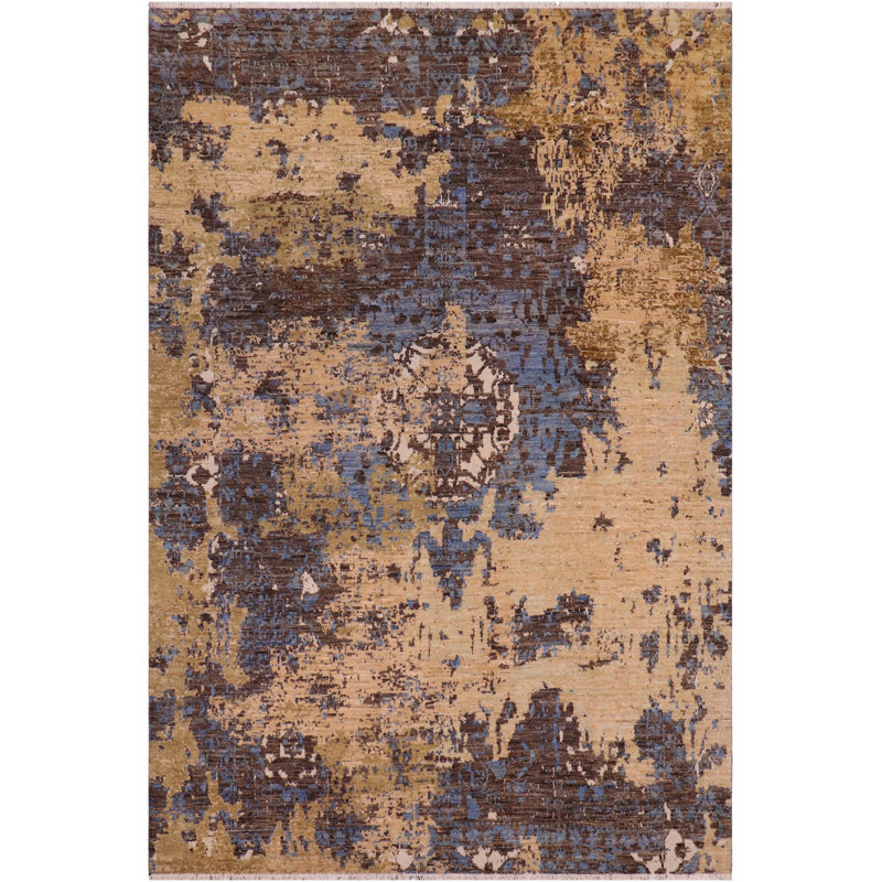 Tapis unique bleu / brun clair 8 pi x 9 pi 6 po Kellyanna par Arshs Fine Rugs