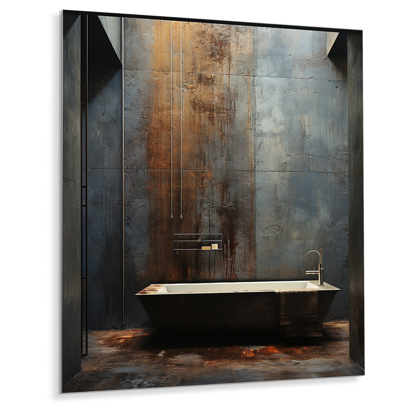 Black Industrial Minimalist Bath I - Bathroom Metal Wall Art, 32" H x 24" W x 1" D