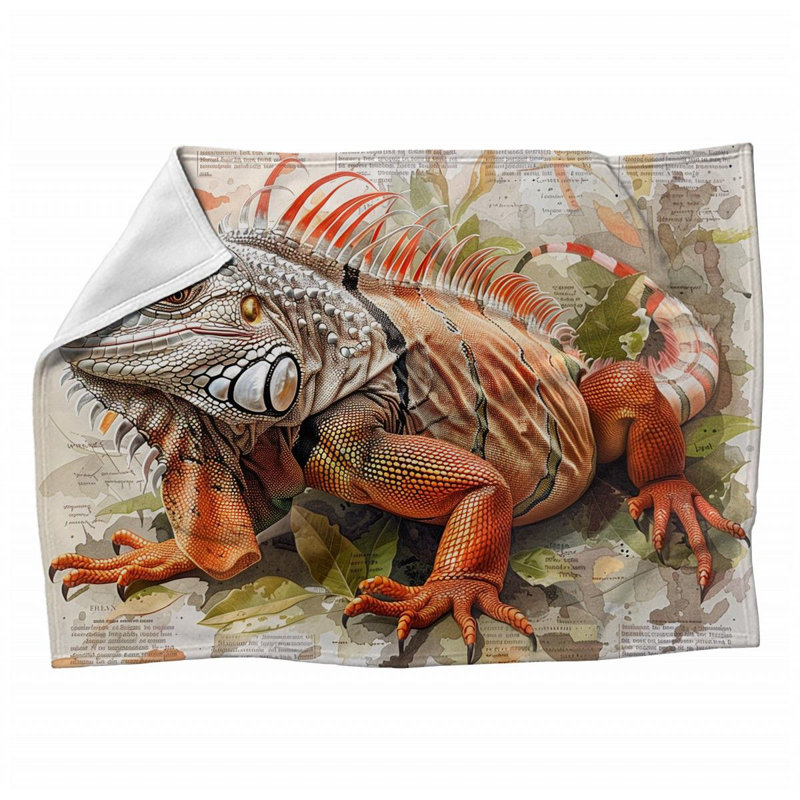 Iguana Drawing Reptile Machine Printed Throw Blanket, Throw