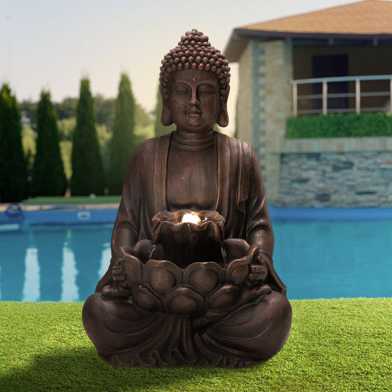 Fontaine de sol d'extérieur fabriquée à la main avec lumière Sanavi, H 23,25 po x l 14,5 po x P 12,5 po