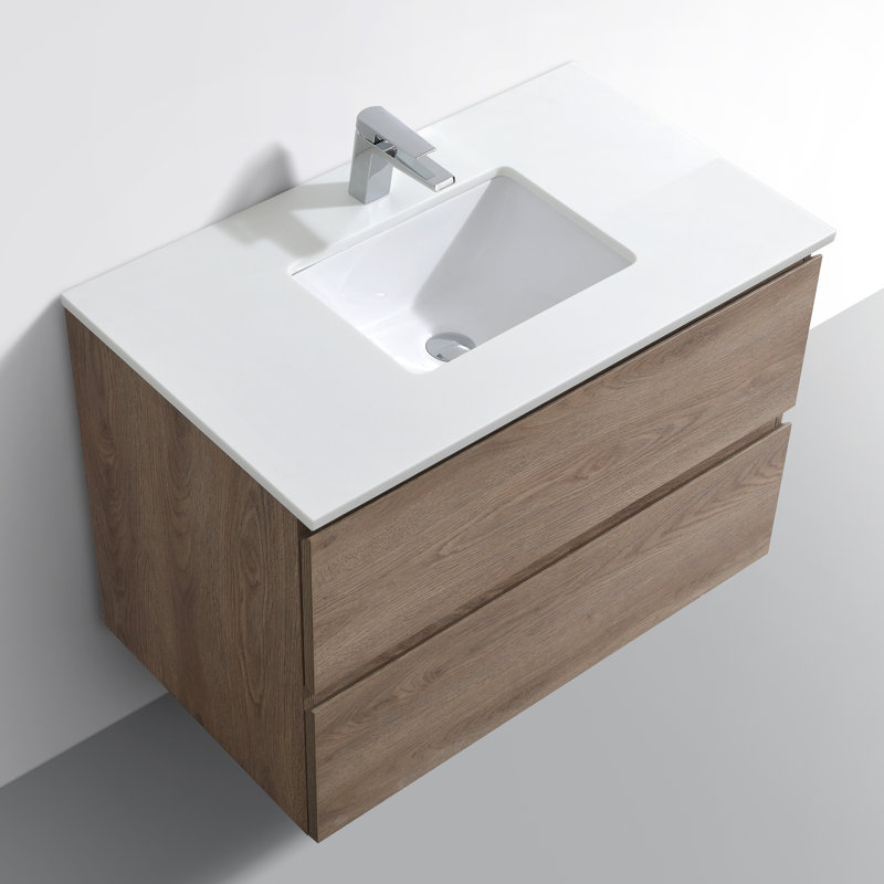 Ensemble de meuble-lavabo mural simple 36 po Layla-Mae, Noyer clair