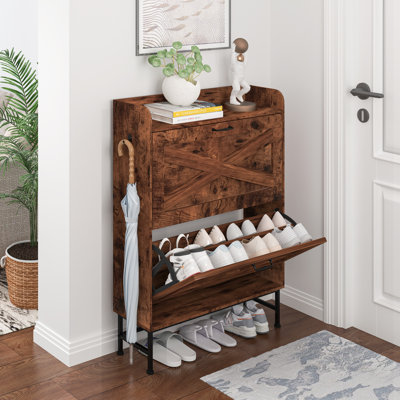 Armoire de rangement à chaussures de grange avec capacité de 16 paires et 2 tiroirs rabattables