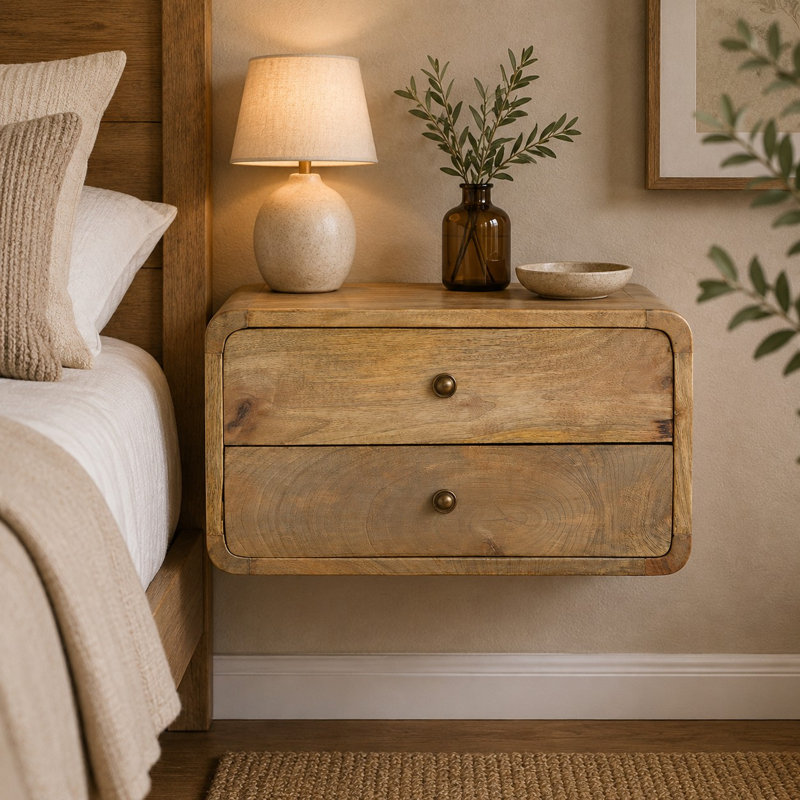 Stoneham 45cm W Solid Wood Bedside Table