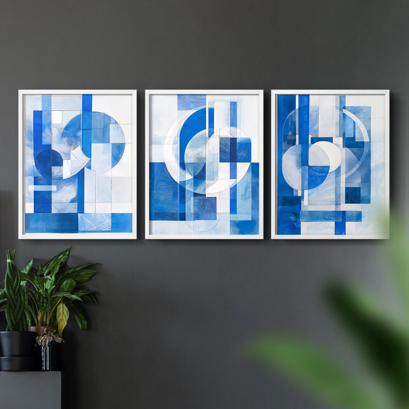 Série abstraite XXXII, ensemble de 3 estampes numériques, prêt à accrocher, Cadre blanc, H 20 po x l 16 po