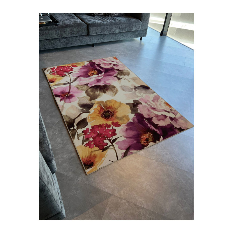 Tapis décoratif moderne à motif mauve à motif de roses, Tapis de couloir 3 pi 3 po x 9 pi 10 po