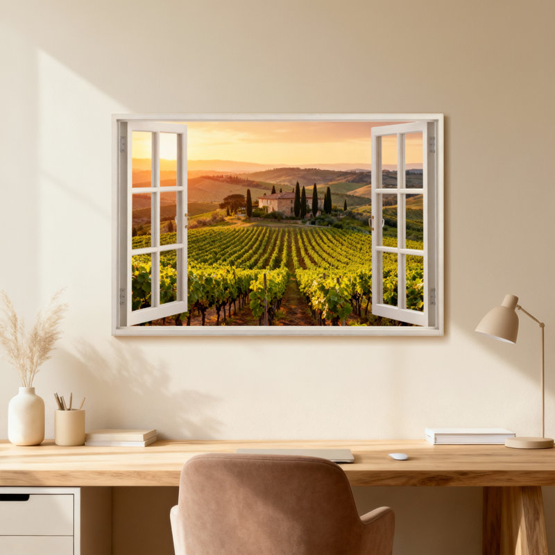 Paysage et nature, paysage viticole toscan, H 24 po x l 16 po, Toile tendue, Ne s’applique pas