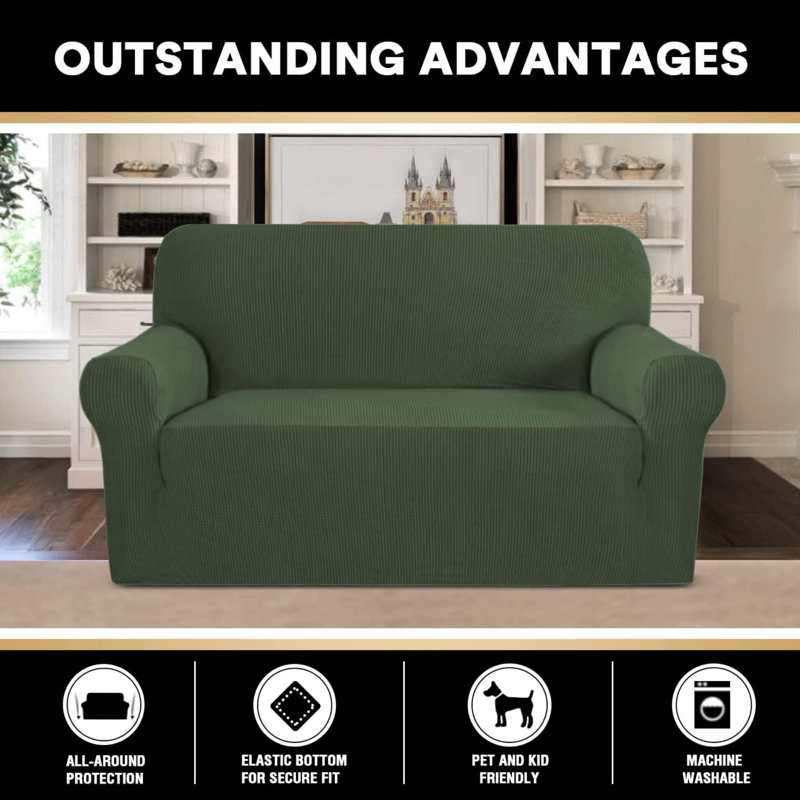 Sofa Slipcover, Green Polyester Blend, 2" H x 11" W x 14" D