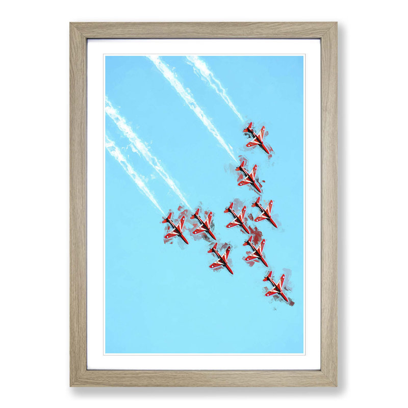 Fighter Jet Air show - Picture Frame Graphic Art Print, 50cm H x 35cm W x 2cm D, Oak