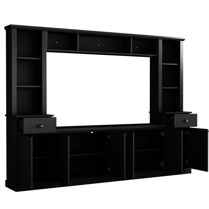 Meuble audio-vidéo pour salon, téléviseur de 75 po, noir, avec rangement polyvalent et options de hauteur, Noir