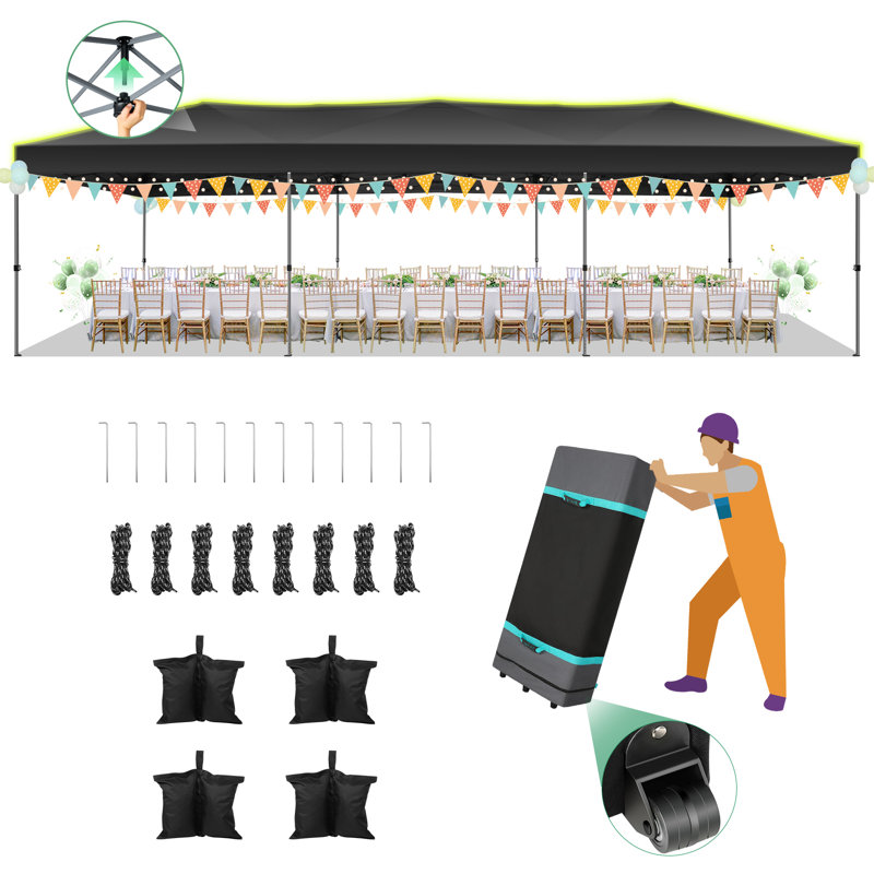 10x30 Pop Up Canopy Tent with Air Vent, Black