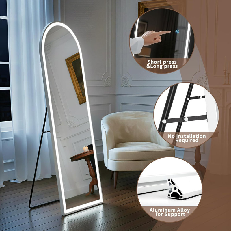 60"X16" LED Floor Mirror With Stand, 60" H x 16" W