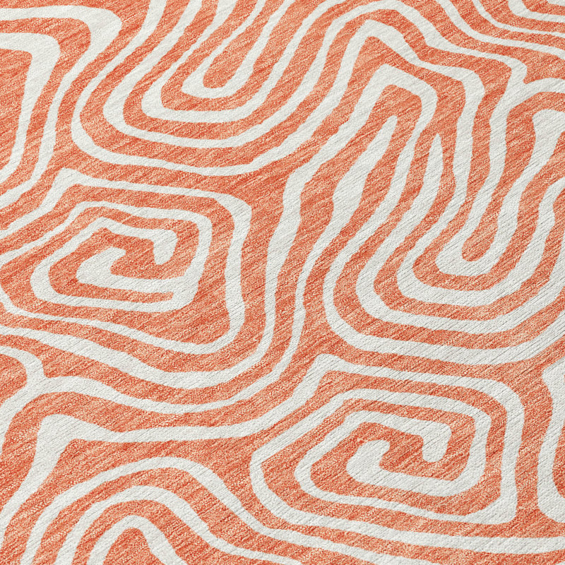 Raya Orange Washable Indoor-Outdoor Rug - , 8' x 10'