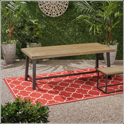 Outdoor Acacia Wood Dining Table,Grey/Rustic Metal