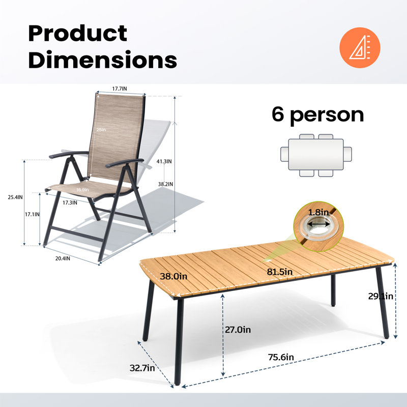 6 - Person Outdoor Dining Set With Foldable and Adjustable 