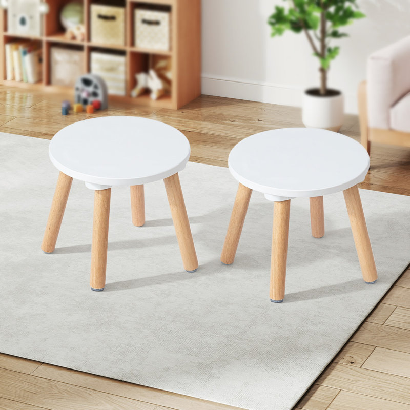 2 Pack Wooden Kids Round Stool, Small Solid Wood Step Stool For Sensory Table, Reading, Drawing And Everyday Seating