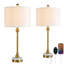 Ensemble de 2 lampes de table modernes de style transitionnel, en marbre doré, avec ports de chargement USB et Type-C. Lampes de table à hauteur réglable avec abat-jour en tissu, idéales pour le salon ou la chambre. Ampoules non incluses.