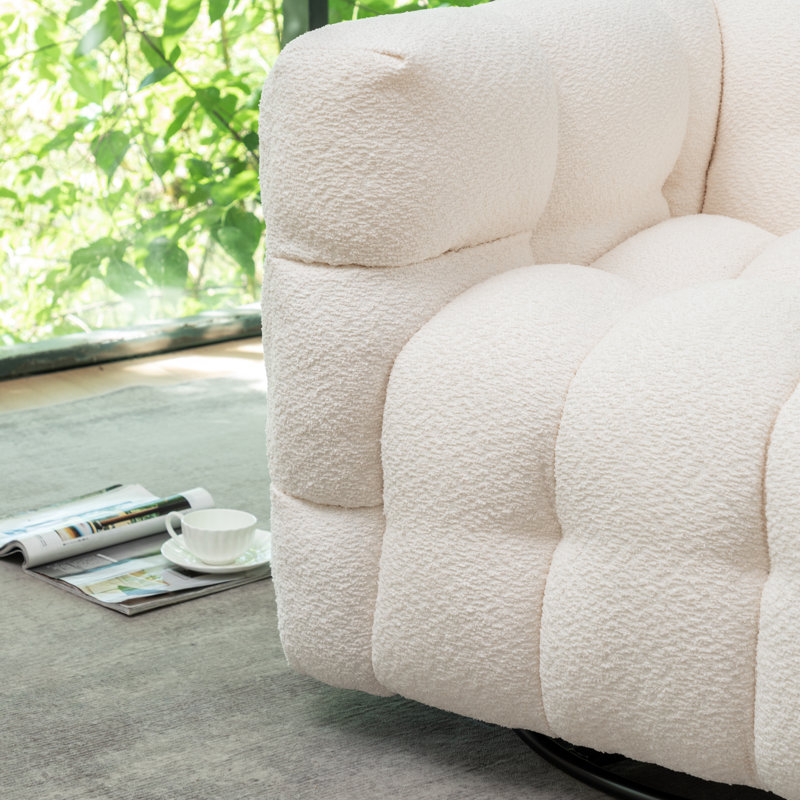 Fauteuil pivotant en polyester capitonné de 38 po de large avec accoudoirs carrés Armir, Mélange de polyester beige