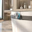 Toilette intelligente une pièce avec bidet, siège chauffant, ouverture / fermeture automatique et affichage à DEL-128993256