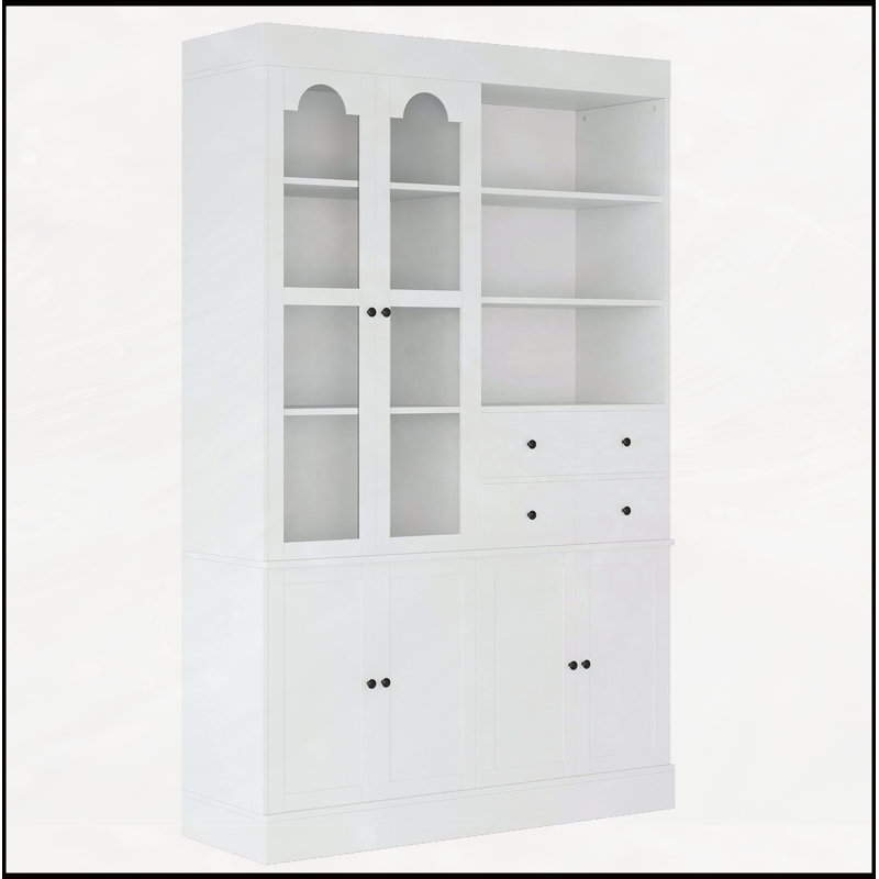 Grand buffet autoportant avec rehausse, 47,2 x 15,7 x 75 pouces, 4 tiroirs, tablettes de porte et plateaux coulissants pour un rangement et une élégance améliorés