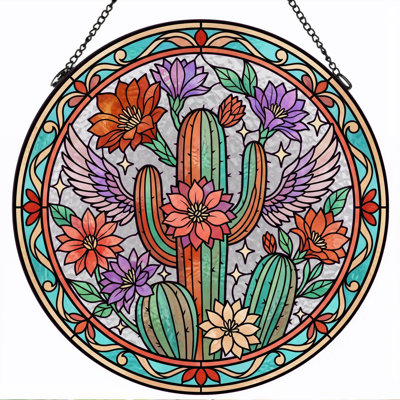 Vitrail de vitrail floral Cactus ， 7,8H