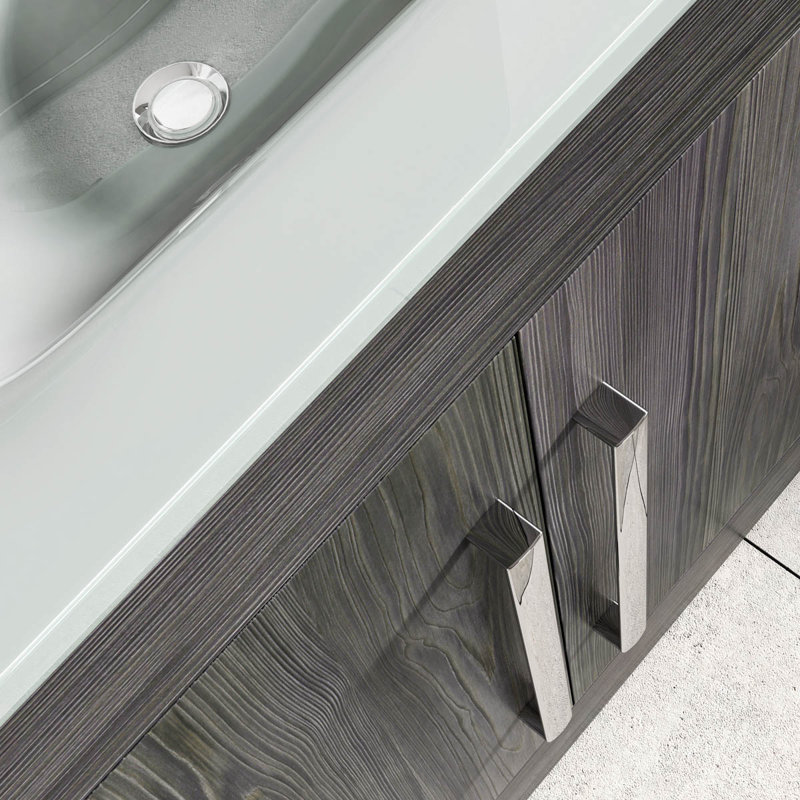 Whitfield 800 mm Freestanding Single Vanity with Integrated Glass Basin, Dark Grey Wood