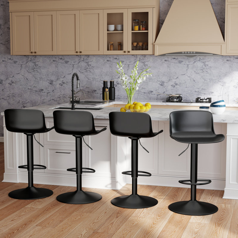 Beora Modern Swivel PP Adjustable Height Bar Stool, Set of 4, 4, Black