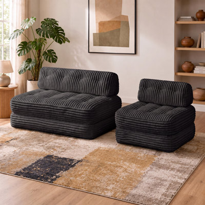 Modern Boneless Foldable Sofa Bed with Cushions, 54"/35" with Corduroy frabic