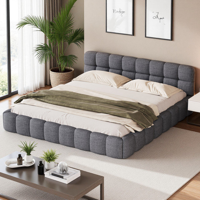 Bed, Grey, 135x190cm