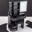 Petit meuble-lavabo de 29,2 po avec tabouret de bureau et tabouret rembourré à gauche 29,5 po, grande commande tactile, interrupteur tricolore, miroir à luminosité réglable, rangement à grande capacité, convient aux petits espaces
