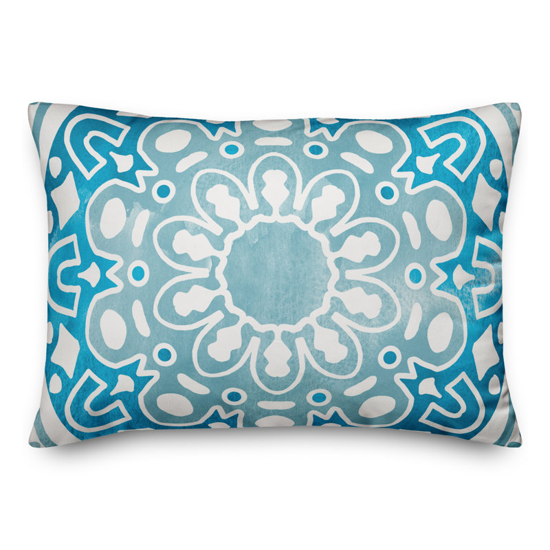Outdoor Reversible Throw Pillow, Blue, Floral 1